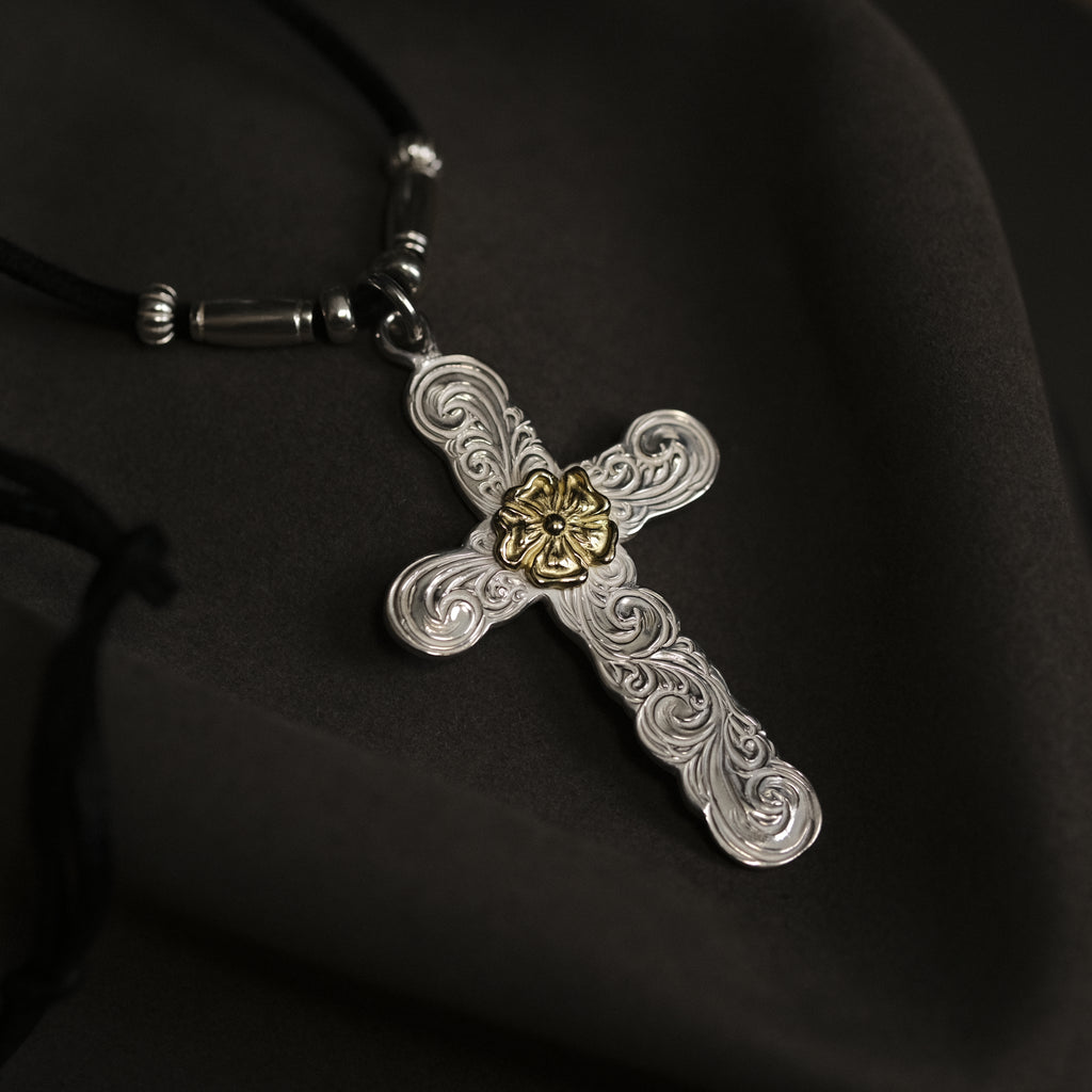 Larry Smith Karakusa Rose Cross Necklace