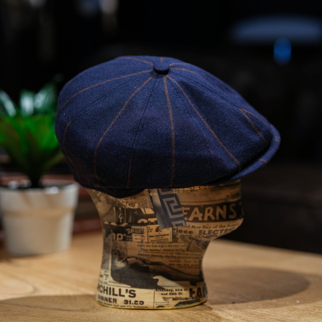 Cappellificio Biellese Navy Wool Pinstripe Peaky Hat