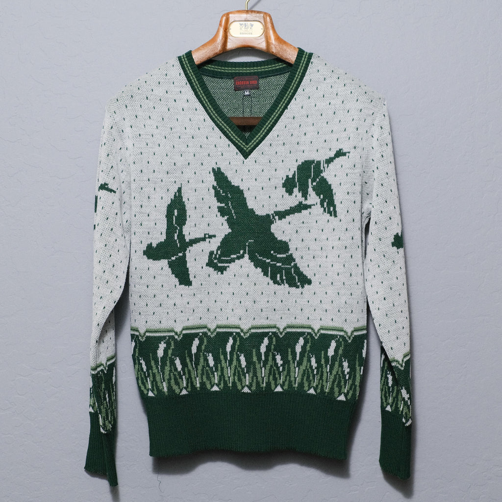 Groovin High 1950s Vintage Style Mallard Duck Wool Sweater (Green)
