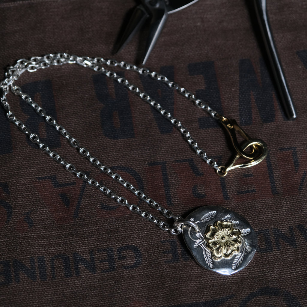 Larry Smith Karakusa Leaf Stamped Rose Necklace