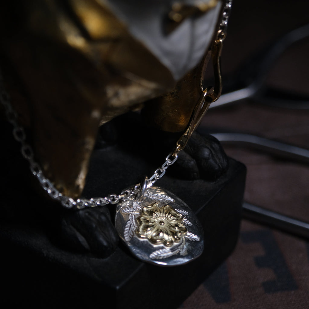Larry Smith Karakusa Leaf Stamped Rose Necklace