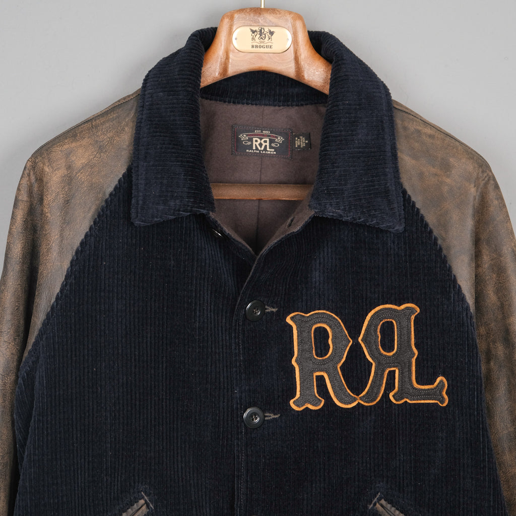 RRL Logo Leather Sleeve Corduroy Varsity Jacket