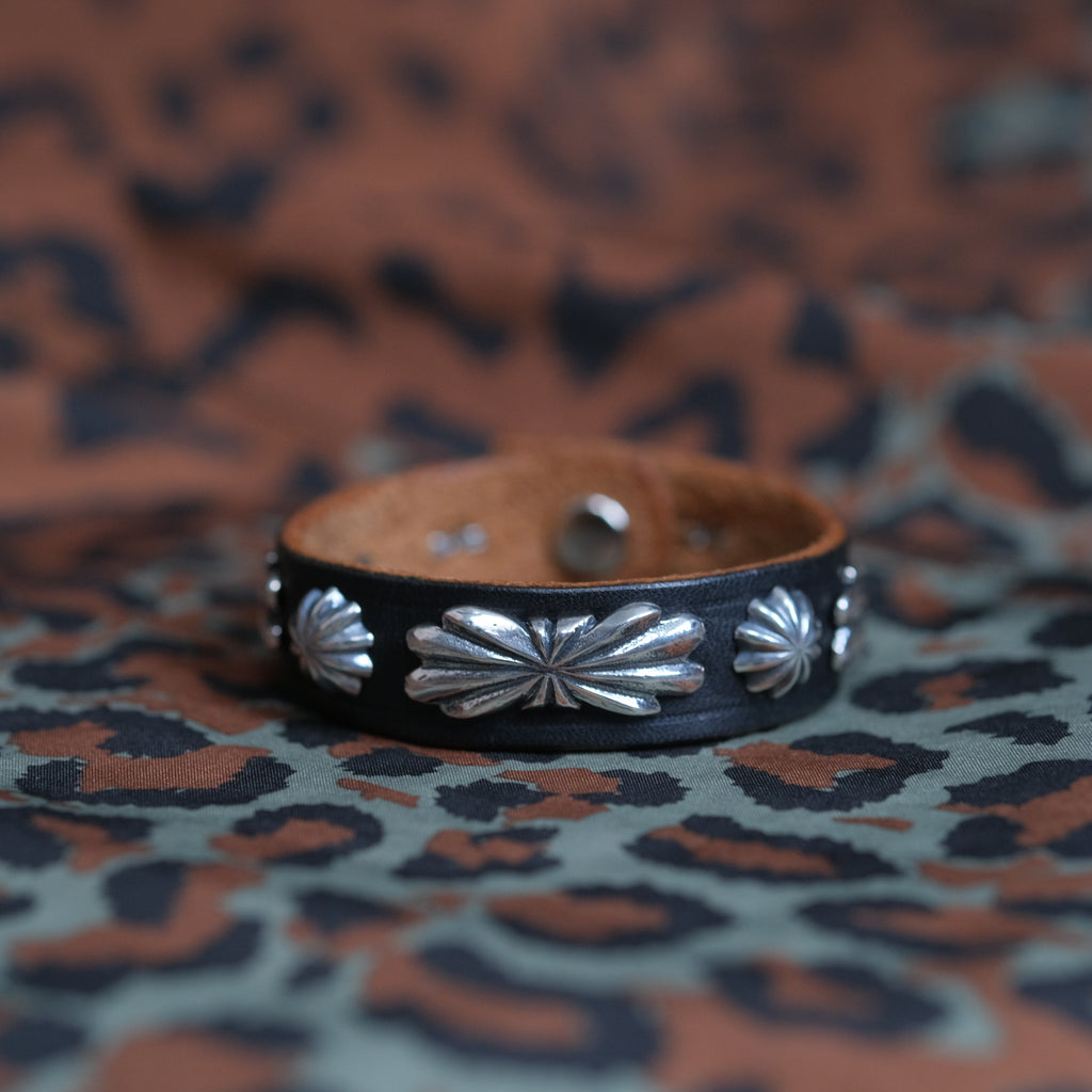 Larry Smith Butterfly Shell Concho Leather Bracelet