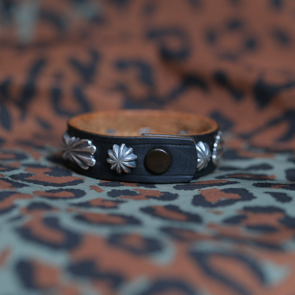 Larry Smith Butterfly Shell Concho Leather Bracelet