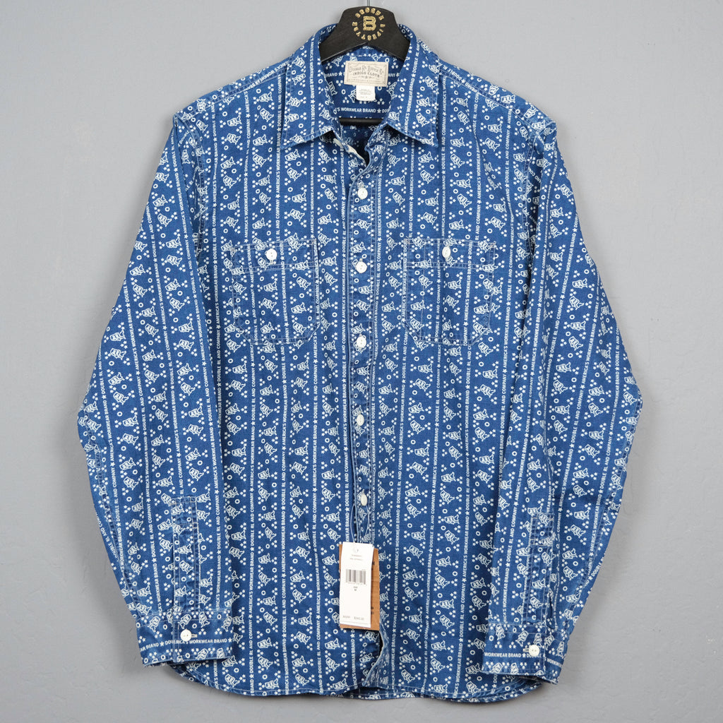 RRL Logo Print Indigo Woven Work Shirt