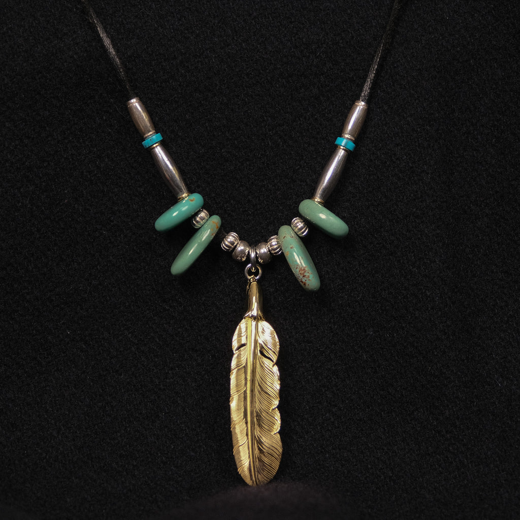 Larry Smith 18k Gold Feather Necklace with turquoises