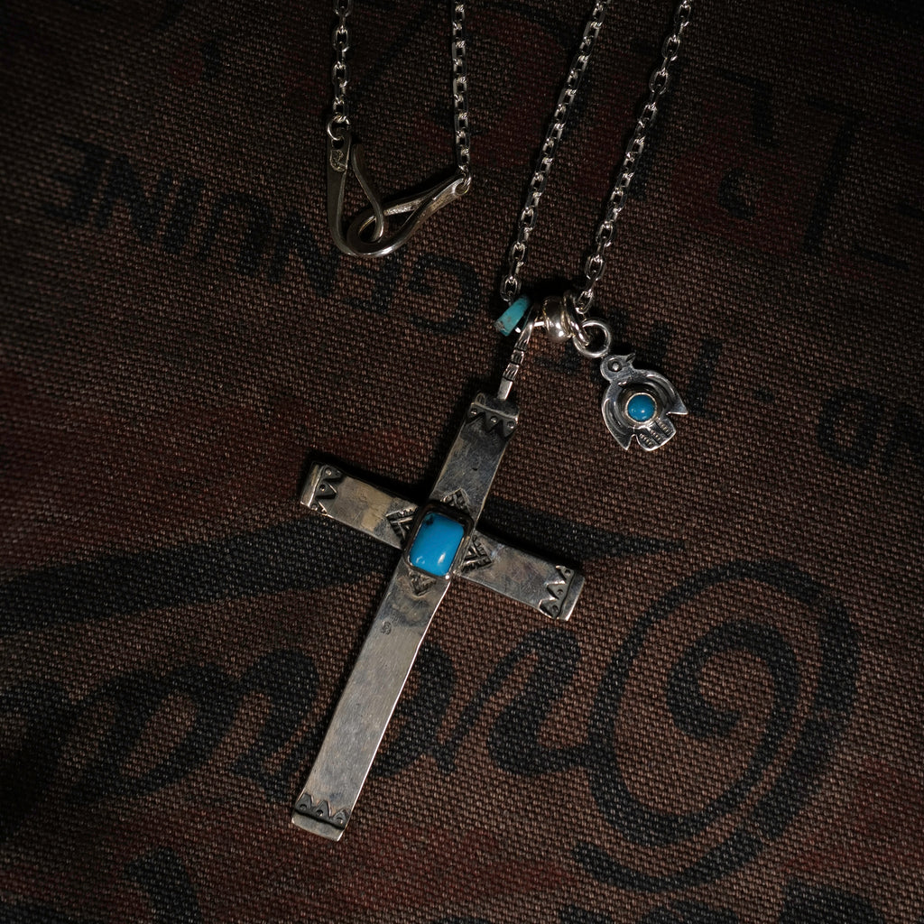 Larry Smith Turquoise Cross Mini Thunderbird Necklace