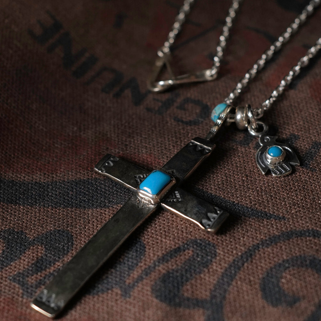 Larry Smith Turquoise Cross Mini Thunderbird Necklace