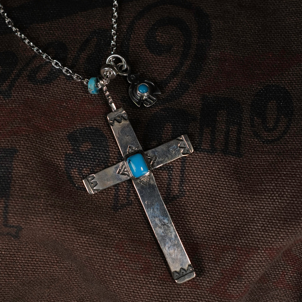 Larry Smith Turquoise Cross Mini Thunderbird Necklace