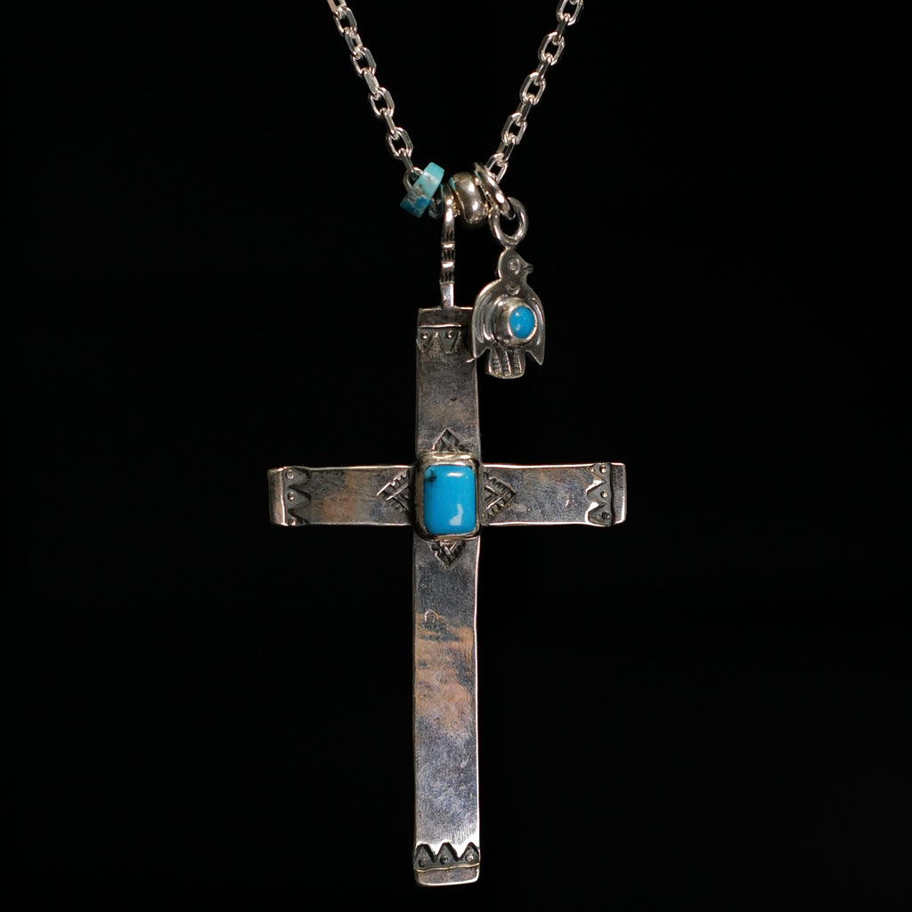 Larry Smith Turquoise Cross Mini Thunderbird Necklace