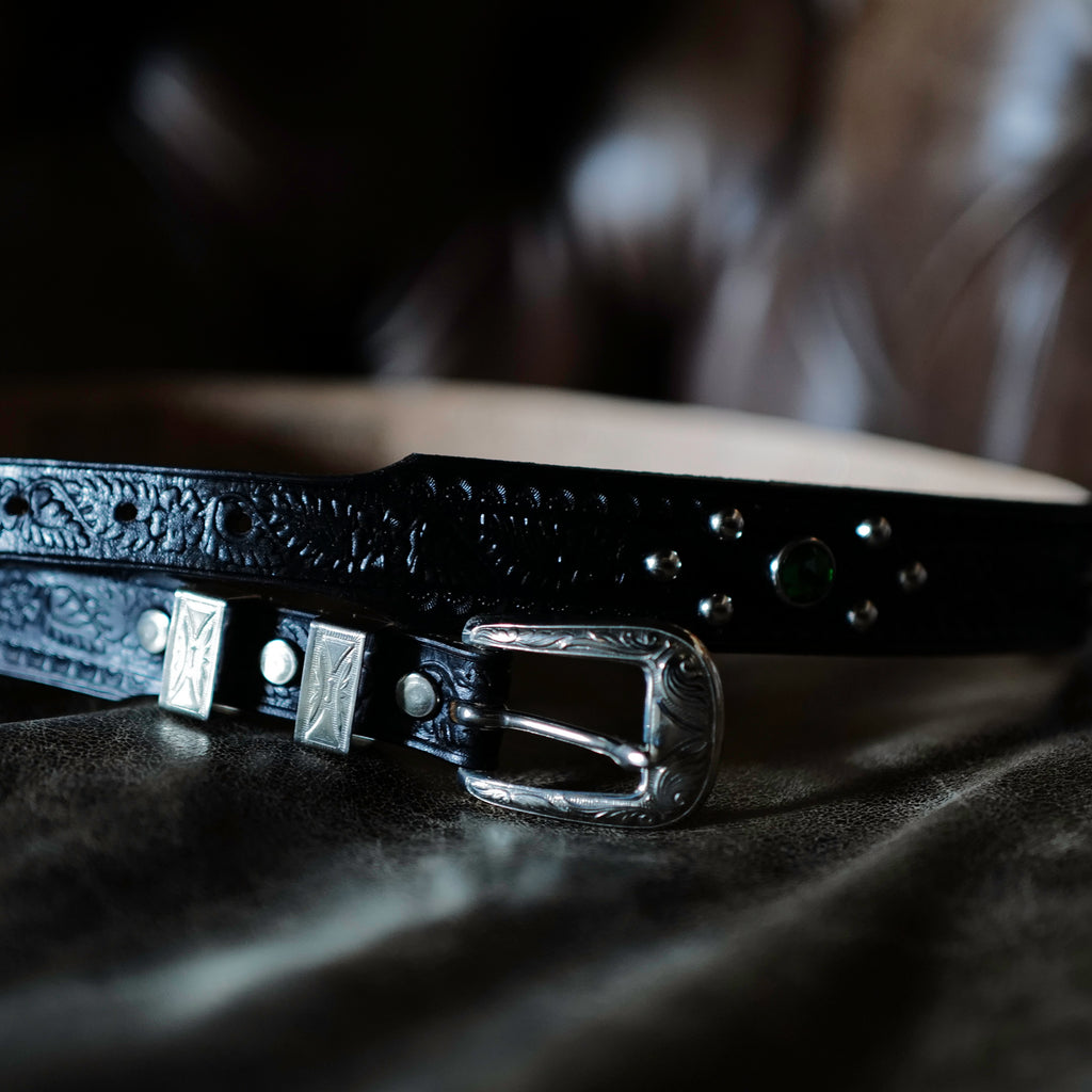 Codina x Brogue Floral Embossed Jewels Studded Belt