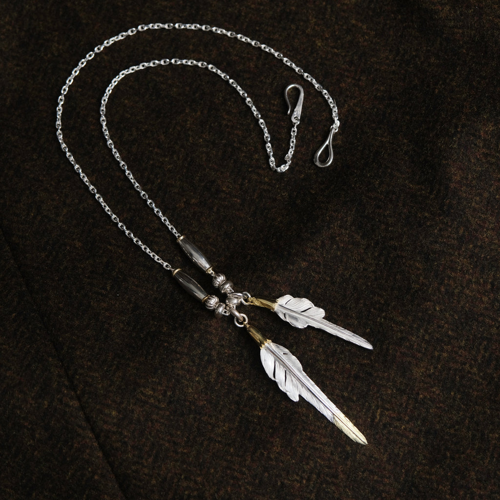 Larry Smith 18k Eagle Head Kazekiri Feather Necklace