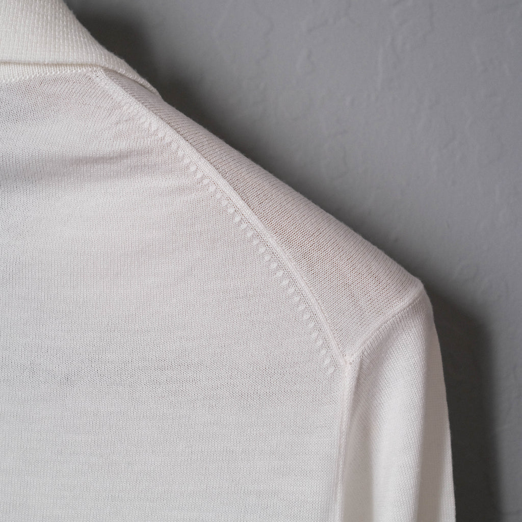Brogue Superfine Merino Wool Long Sleeve Polo (Ice White)