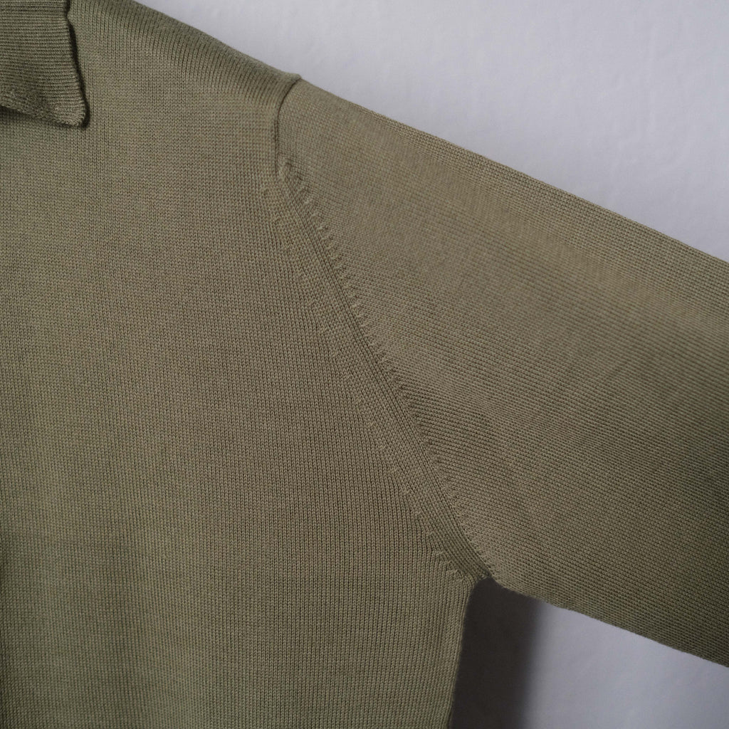 Brogue Cotton Long Sleeve Polo (Olive Green)