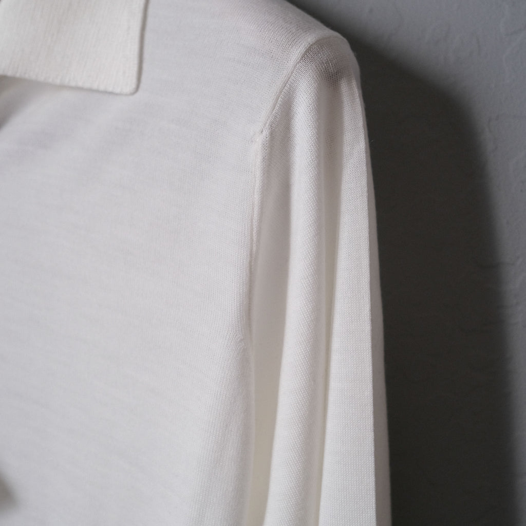 Brogue Superfine Merino Wool Long Sleeve Polo (Ice White)