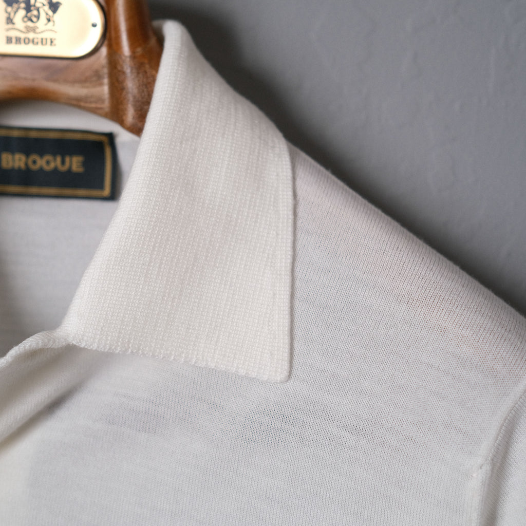 Brogue Superfine Merino Wool Long Sleeve Polo (Ice White)