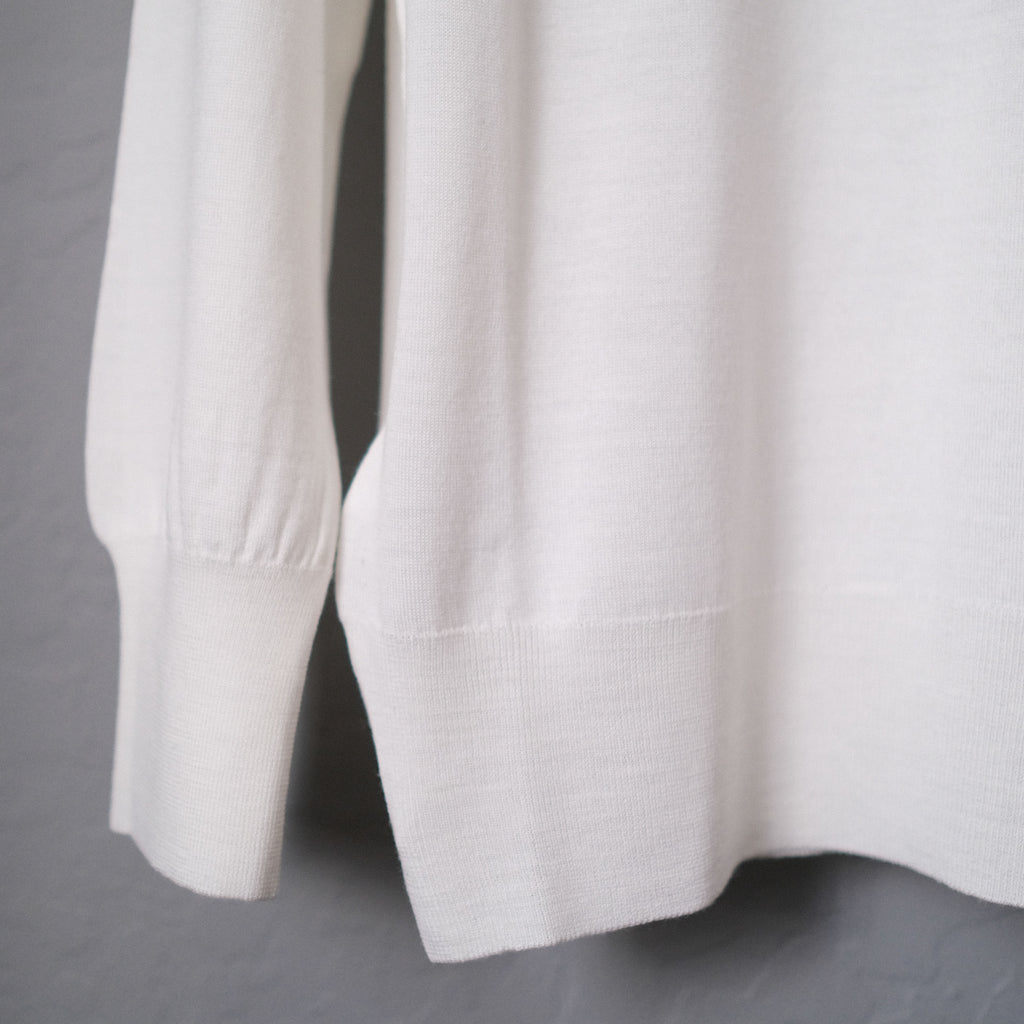 Brogue Superfine Merino Wool Long Sleeve Polo (Ice White)