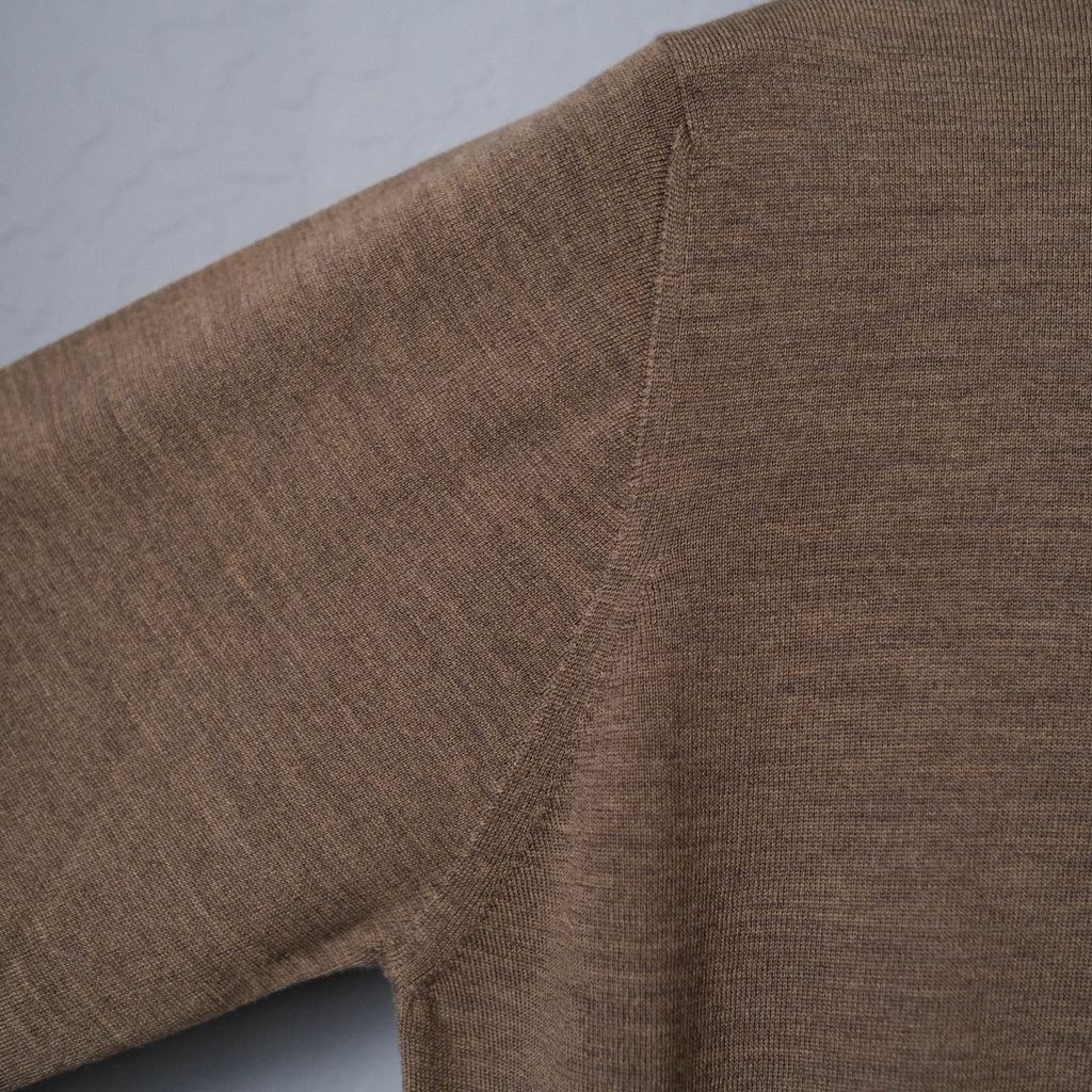 Brogue Superfine Merino Wool Long Sleeve Polo (Smoke Brown)