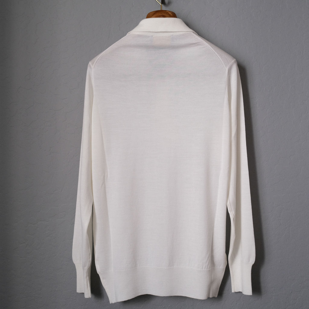 Brogue Superfine Merino Wool Long Sleeve Polo (Ice White)