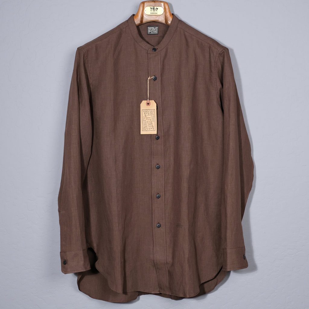 Belafonte Ragtime Brown Linen Band Collar Work Shirt