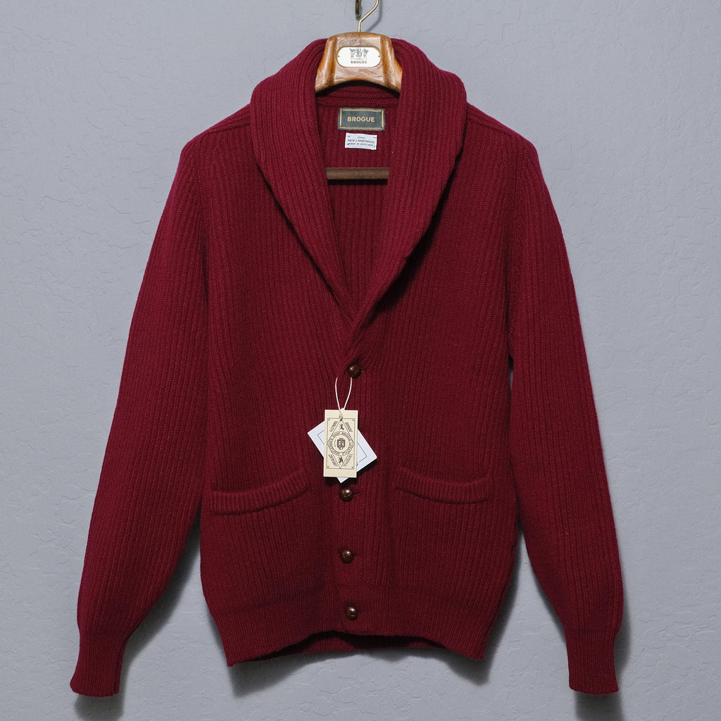 Brogue Lambswool Shawl Collar Cardigan (Burgundy)
