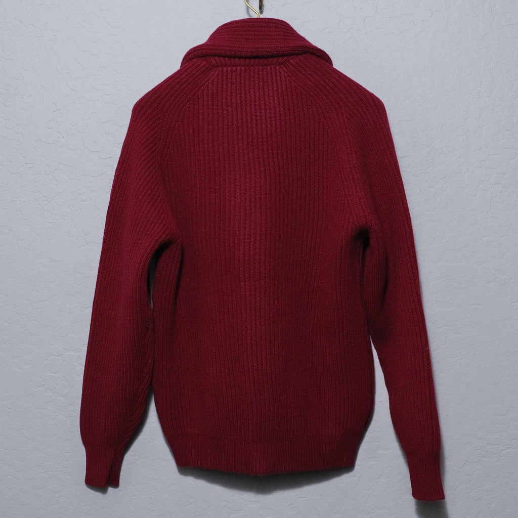 Brogue Lambswool Shawl Collar Cardigan (Burgundy)