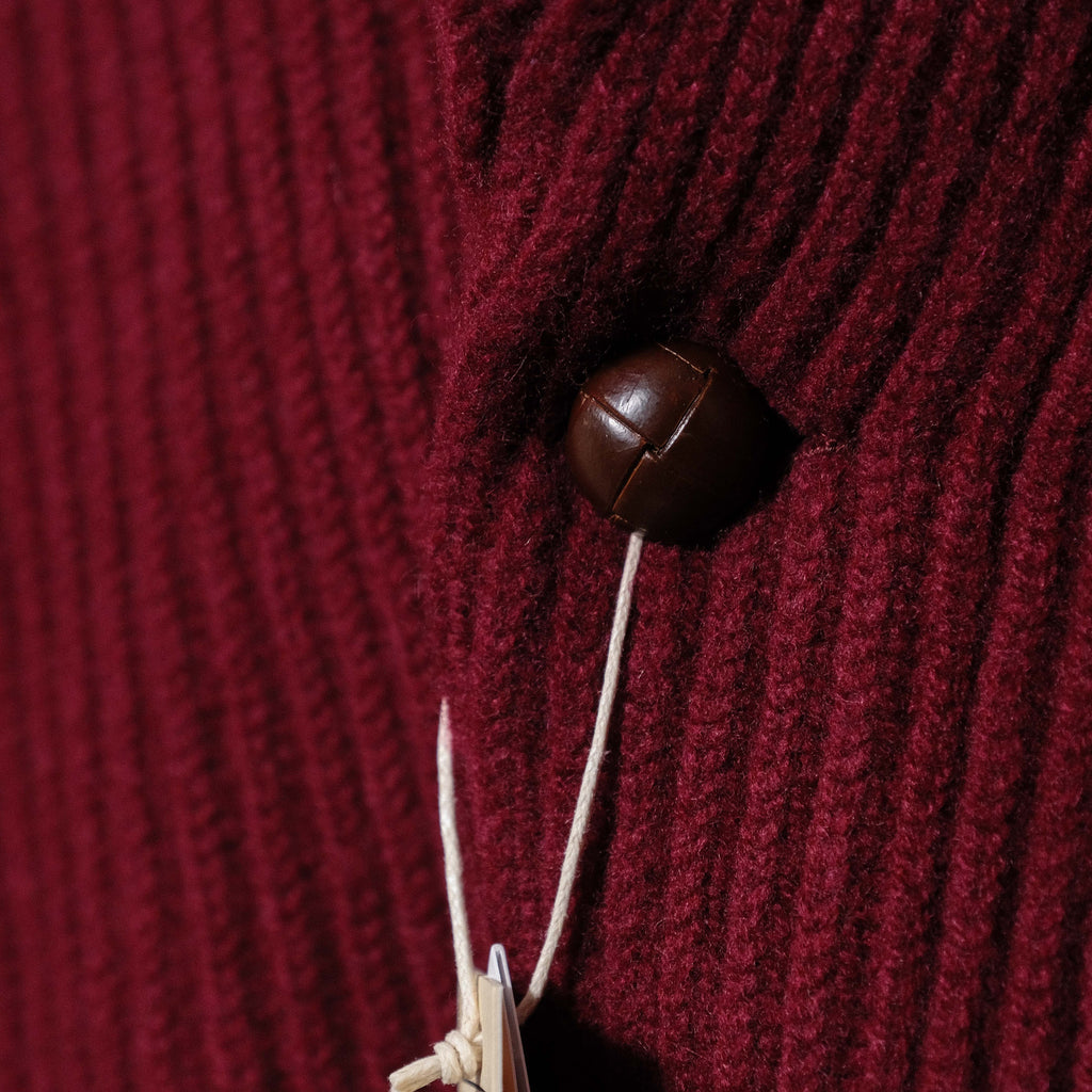 Brogue Lambswool Shawl Collar Cardigan (Burgundy)