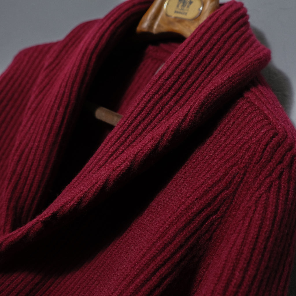 Brogue Lambswool Shawl Collar Cardigan (Burgundy)