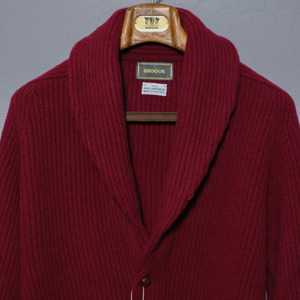Brogue Lambswool Shawl Collar Cardigan (Burgundy)
