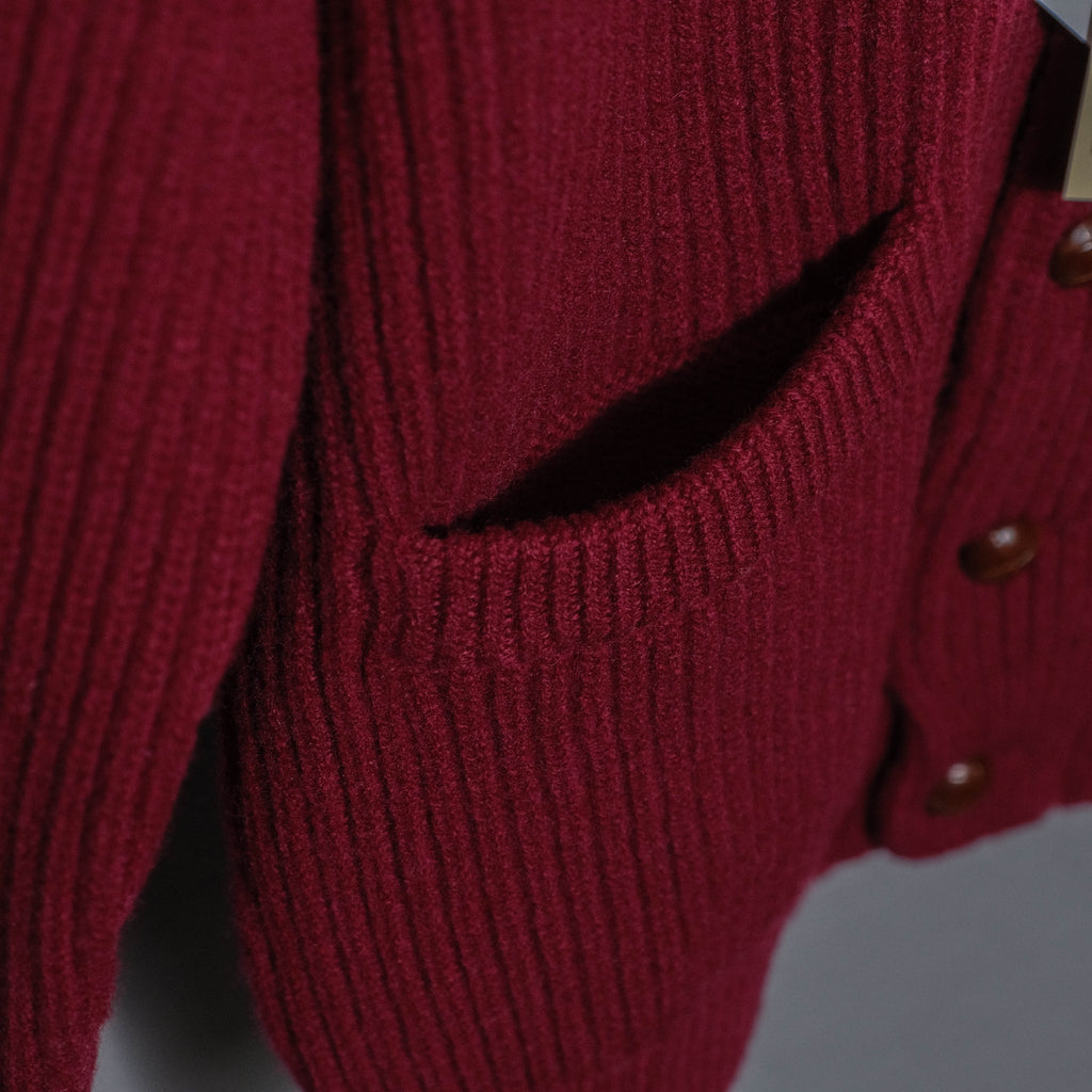 Brogue Lambswool Shawl Collar Cardigan (Burgundy)
