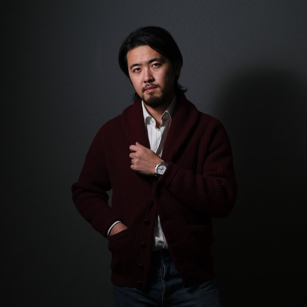Brogue Lambswool Shawl Collar Cardigan (Burgundy)