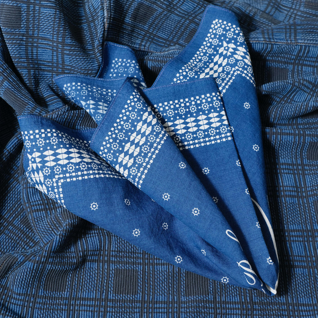RRL Logo-Print Cotton Bandanna ( Indigo )