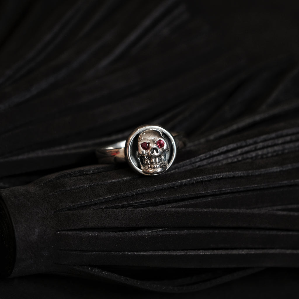 GOOD ART HLYWD Gunball Ring Skull Motif w/ Ruby Eyes