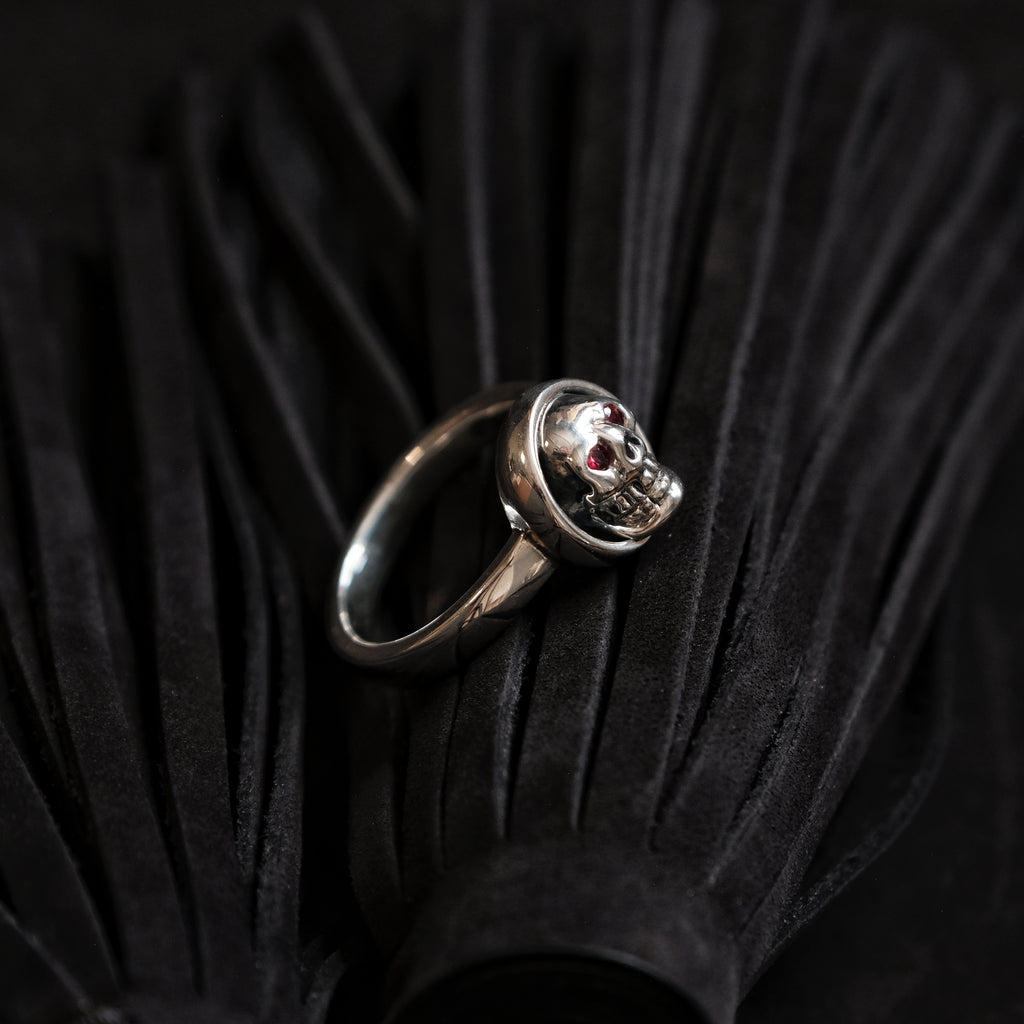 GOOD ART HLYWD Gunball Ring Skull Motif w/ Ruby Eyes