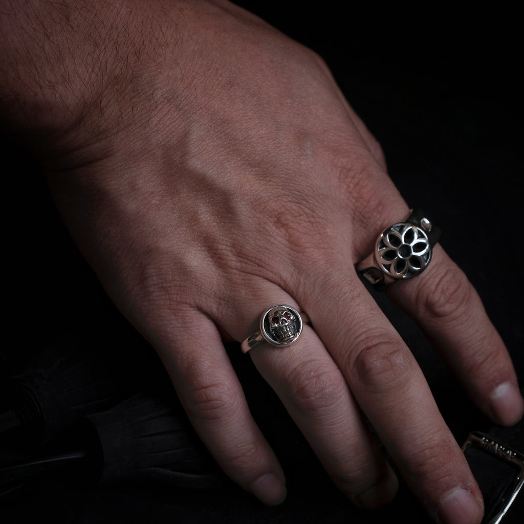GOOD ART HLYWD Gunball Ring Skull Motif w/ Ruby Eyes