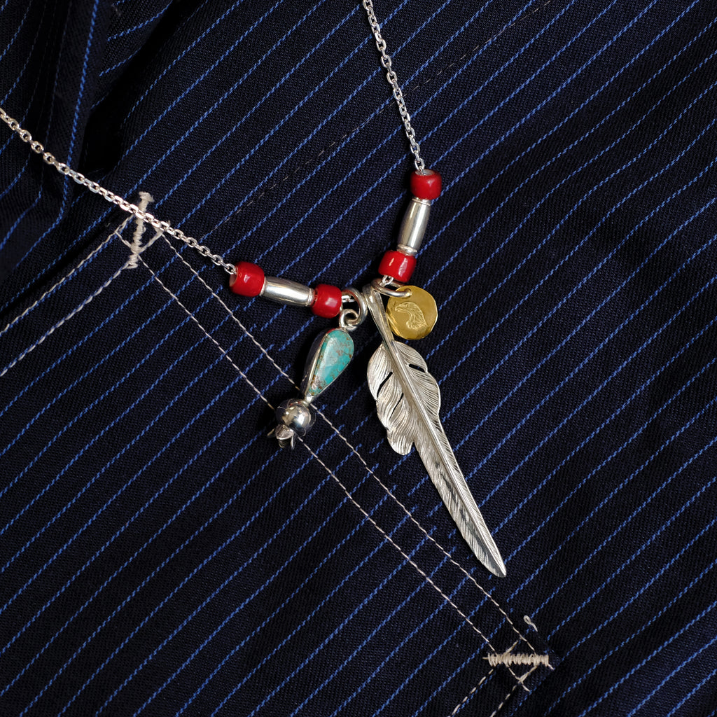 Larry Smith Squash Blossom Kazekiri Feather Neck Lace