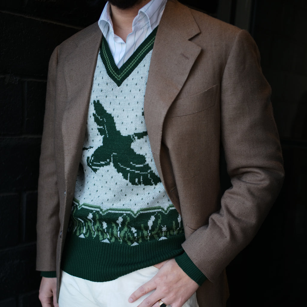 Groovin High 1950s Vintage Style Mallard Duck Wool Sweater (Green)