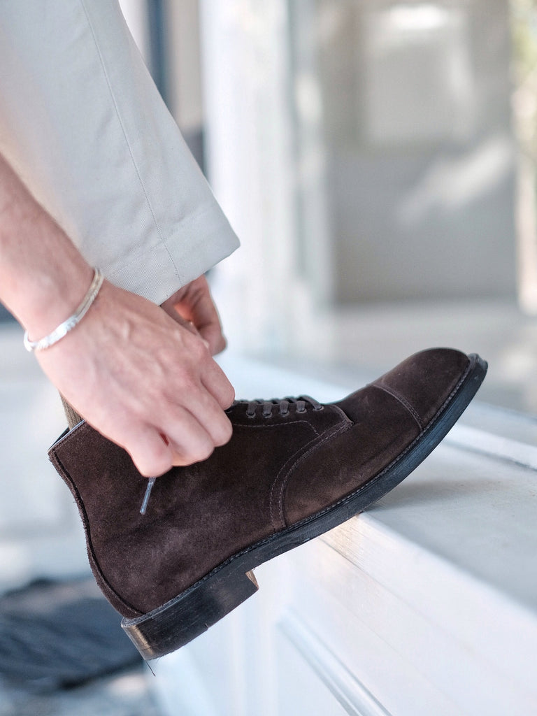 Alden x Brogue Clint Boot (Dark Chocolate Suede)