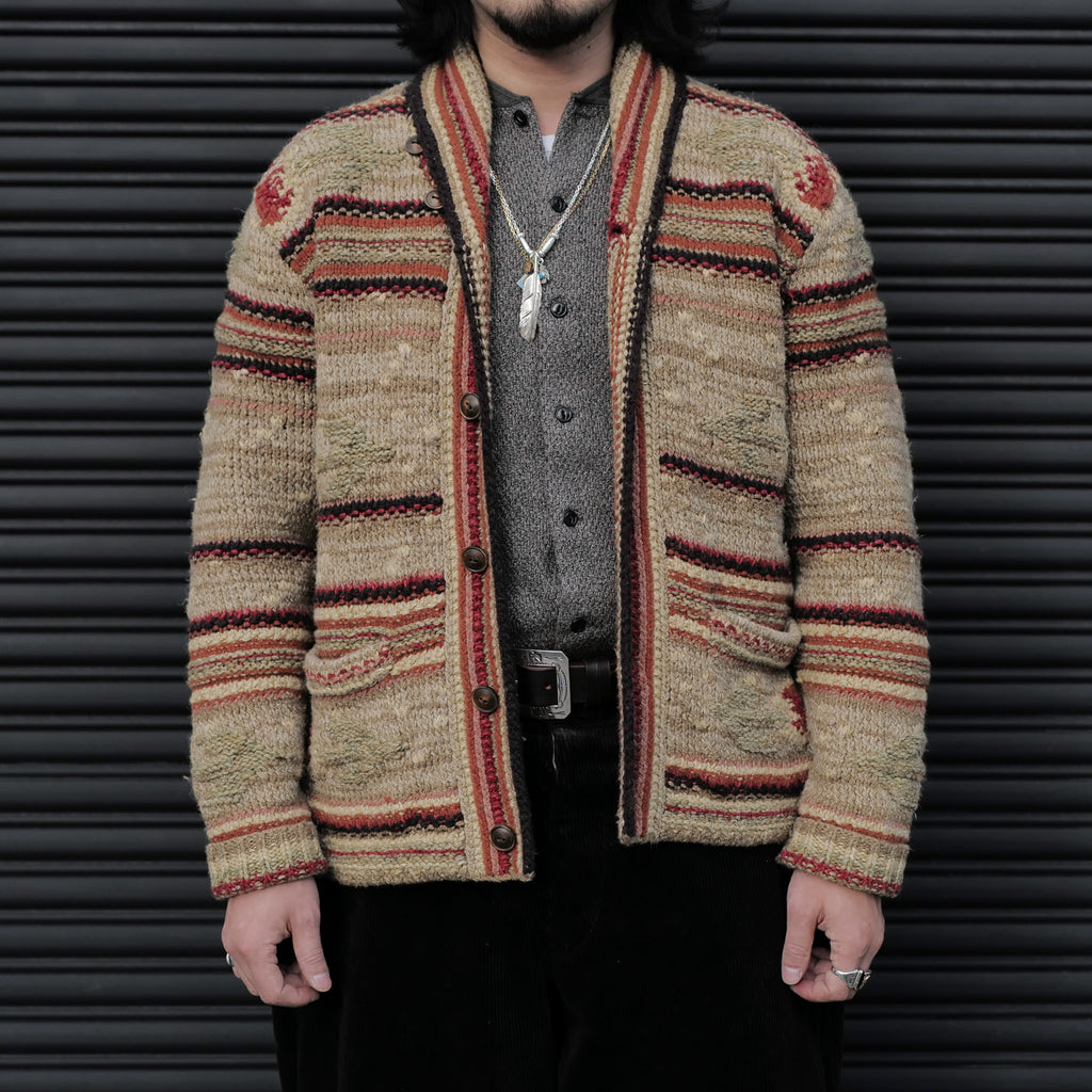 RRL Hand-Knit Mixed Stitches Wool Shawl Collar Cardigan