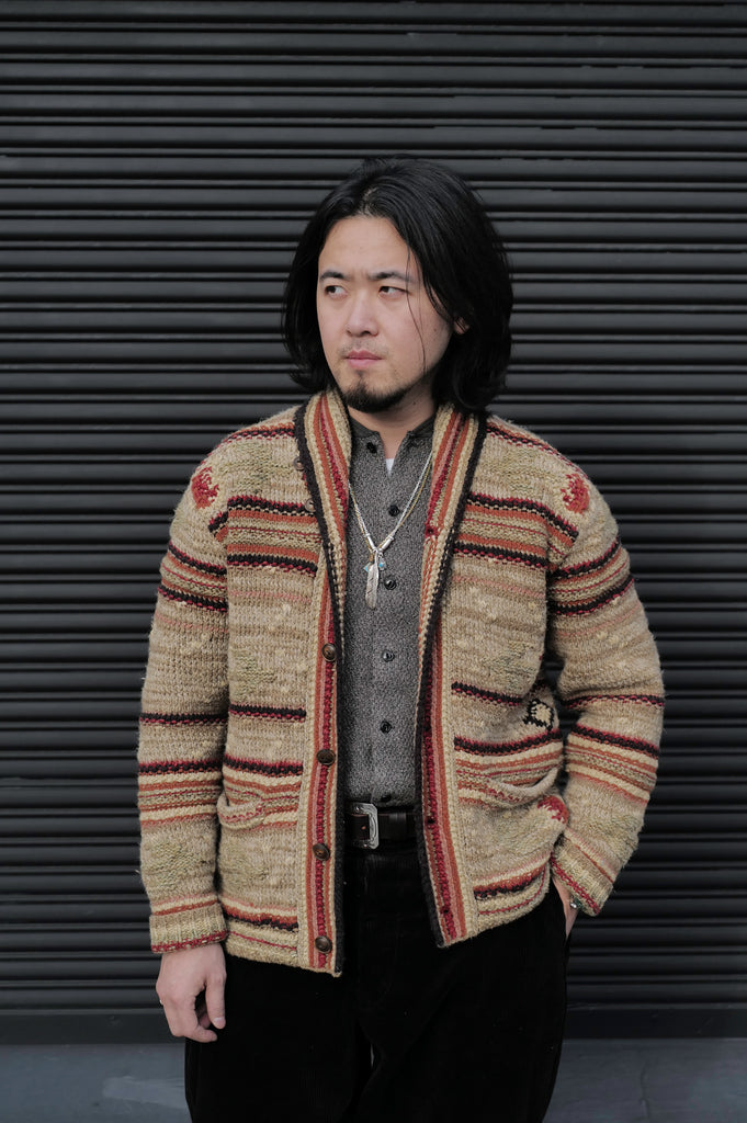 RRL Hand-Knit Mixed Stitches Wool Shawl Collar Cardigan