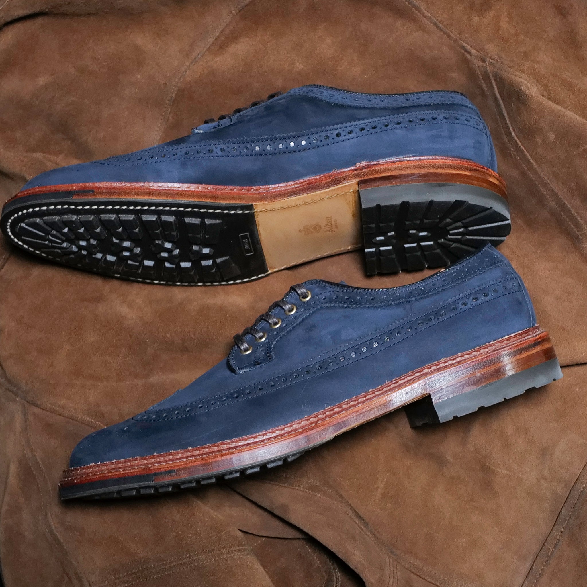 極美品Alden×BLUE BLUE別注97782スエードロングウイング8木型付 オールデン 97782C ロングウイング フルブローグ ベージュ スエード