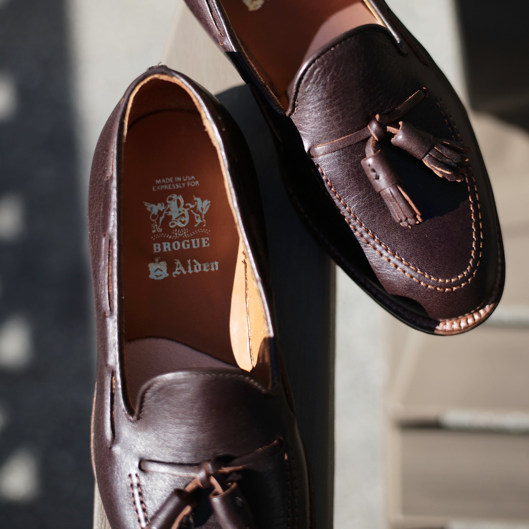 靴 epine ribbon fringe Loafer Vintage forest green nappa College loafer with brogue