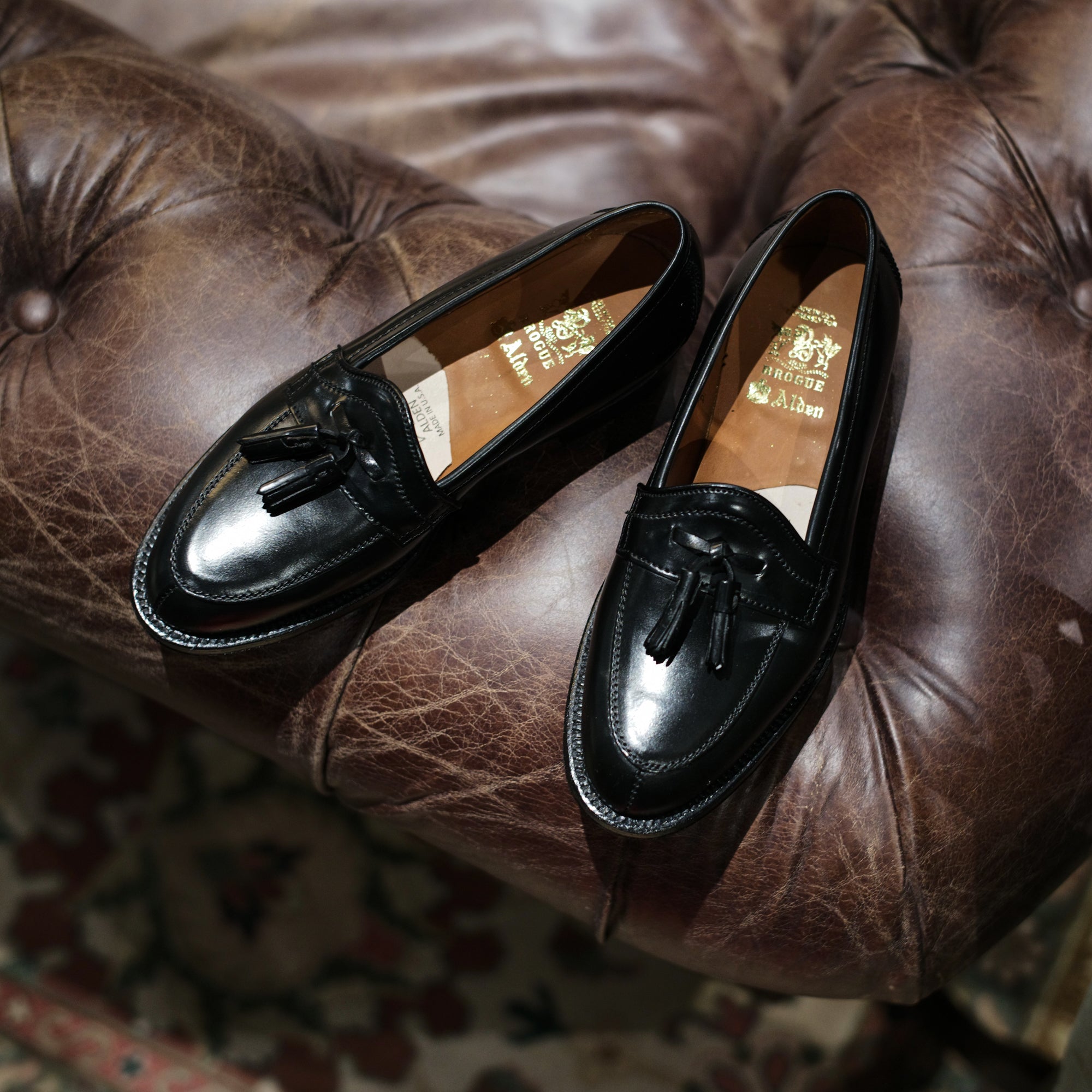 654$ Alden 551 Black Calfskin Tassel Wingtip Loafer US 9 D Alden x Leffot Tassel Loafer - Black Suede - Leffot main image 4